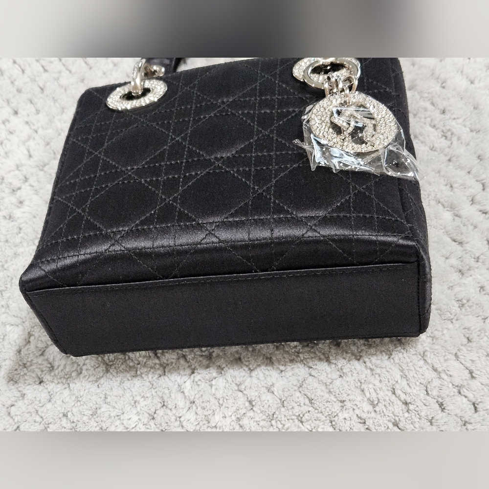 Dior Mini Crystal Lady Dior Cannage Handbag Princess Diana Satin Bag w Strassing - Picture 13 of 16